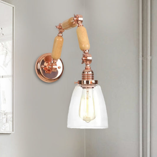 Rose Gold One Light Sconce Light Antique Clear Glass Tapered Lighting Fixture with Rotatable Arm Clearhalo 'Cast Iron' 'Glass' 'Industrial wall lights' 'Industrial' 'Middle century wall lights' 'Modern' 'Tiffany' 'Traditional wall lights' 'Wall Lamps & Sconces' 'Wall Lights' Lighting' 1416214