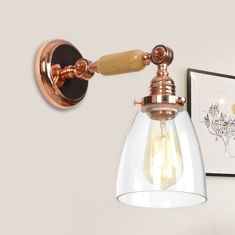 One Bulb Wall Light with Tapered Shade Clear Glass Industrial Living Room Sconce Lighting Fixture Clearhalo 'Cast Iron' 'Glass' 'Industrial wall lights' 'Industrial' 'Middle century wall lights' 'Modern' 'Tiffany' 'Traditional wall lights' 'Wall Lamps & Sconces' 'Wall Lights' Lighting' 1416215