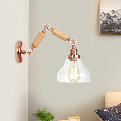 1 Light Clear Glass Wall Sconce Light Vintage Gold Gourd Living Room Lighting Fixture with Long Extendable Arm Clear Clearhalo 'Cast Iron' 'Glass' 'Industrial wall lights' 'Industrial' 'Middle century wall lights' 'Modern' 'Tiffany' 'Traditional wall lights' 'Wall Lamps & Sconces' 'Wall Lights' Lighting' 1416218