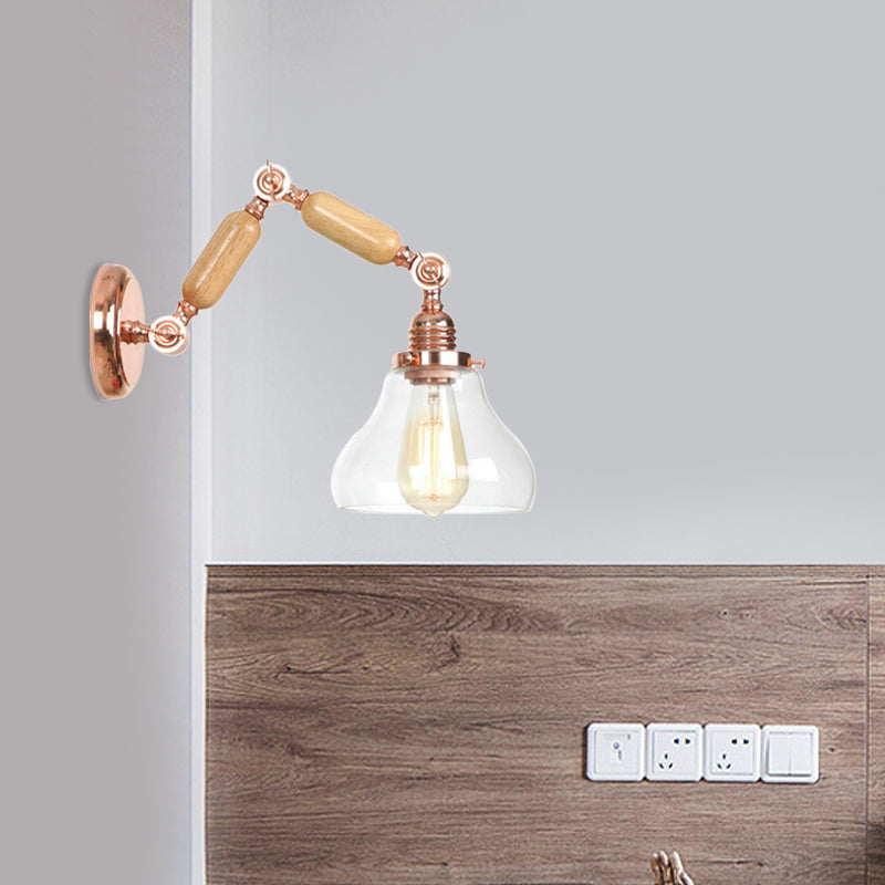 1 Light Clear Glass Wall Sconce Light Vintage Gold Gourd Living Room Lighting Fixture with Long Extendable Arm Clearhalo 'Cast Iron' 'Glass' 'Industrial wall lights' 'Industrial' 'Middle century wall lights' 'Modern' 'Tiffany' 'Traditional wall lights' 'Wall Lamps & Sconces' 'Wall Lights' Lighting' 1416220