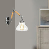 Gourd Living Room Wall Light Fixture Industrial Clear Glass 1 Light Chrome Sconce Lamp with 8"+8"/6"+6"/8"+4" Wooden Arm Clearhalo 'Cast Iron' 'Glass' 'Industrial wall lights' 'Industrial' 'Middle century wall lights' 'Modern' 'Tiffany' 'Traditional wall lights' 'Wall Lamps & Sconces' 'Wall Lights' Lighting' 1416225