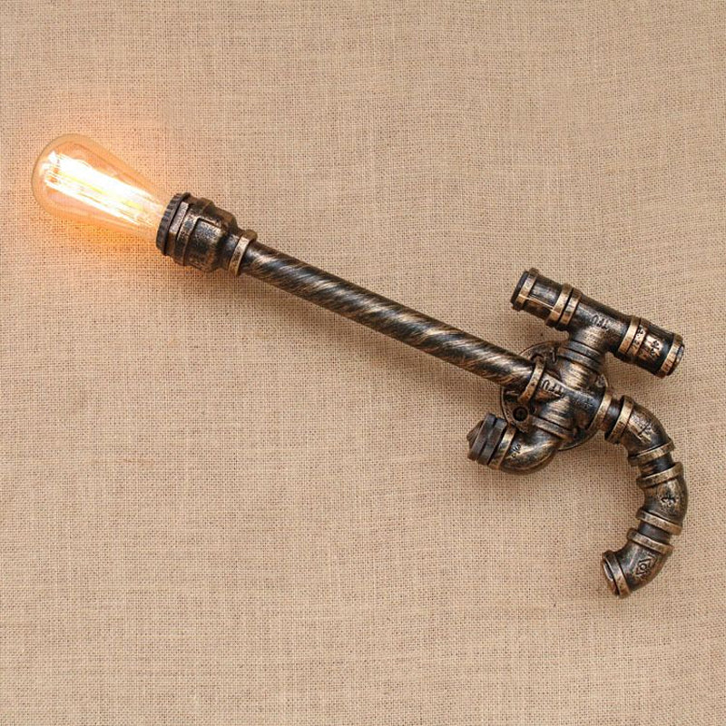 1 Bulb Gun Shaped Wall Sconce with Pipe Design Warehouse Style Antique Bronze Iron Wall Mounted Light Clearhalo 'Art deco wall lights' 'Cast Iron' 'Glass' 'Industrial wall lights' 'Industrial' 'Middle century wall lights' 'Modern' 'Rustic wall lights' 'Tiffany' 'Traditional wall lights' 'Wall Lamps & Sconces' 'Wall Lights' Lighting' 1416255