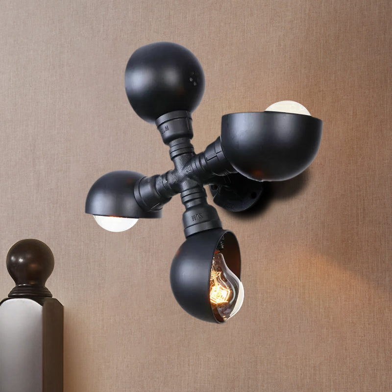 Dome Shade Stairway Wall Mount Fixture Industrial Style Metal 4 Lights Black Finish Wall Sconce Clearhalo 'Art deco wall lights' 'Cast Iron' 'Glass' 'Industrial wall lights' 'Industrial' 'Middle century wall lights' 'Modern' 'Rustic wall lights' 'Tiffany' 'Traditional wall lights' 'Wall Lamps & Sconces' 'Wall Lights' Lighting' 1416262
