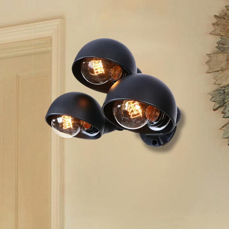 3 Heads Semi Circle Wall Mount Fixture Vintage Style Black Metal Wall Lighting with Pipe Design for Corridor Clearhalo 'Art deco wall lights' 'Cast Iron' 'Glass' 'Industrial wall lights' 'Industrial' 'Middle century wall lights' 'Modern' 'Rustic wall lights' 'Tiffany' 'Traditional wall lights' 'Wall Lamps & Sconces' 'Wall Lights' Lighting' 1416265
