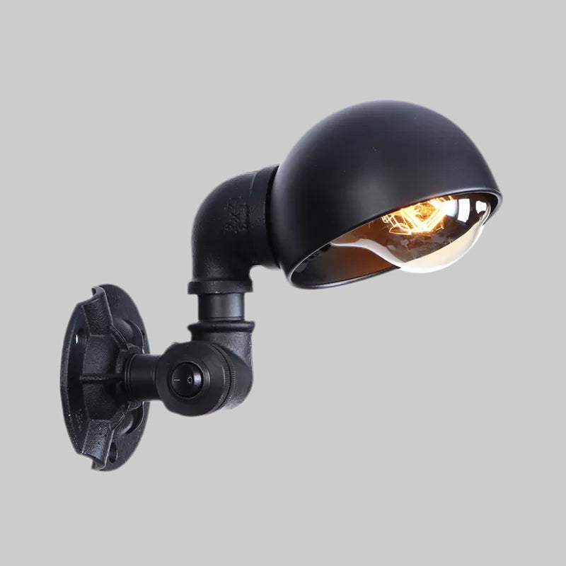 Vintage Stylish Bowl Shade Sconce Wall Lighting 1 Light Metallic Wall Mounted Lamp with Pipe in Black Clearhalo 'Art deco wall lights' 'Cast Iron' 'Glass' 'Industrial wall lights' 'Industrial' 'Middle century wall lights' 'Modern' 'Rustic wall lights' 'Tiffany' 'Traditional wall lights' 'Wall Lamps & Sconces' 'Wall Lights' Lighting' 1416297