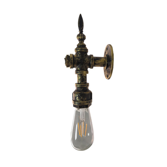 Iron Bronze Wall Sconce Bare Bulb 1 Light Rustic Style Wall Fixture Light with Water Pipe Design for Restaurant Clearhalo 'Art deco wall lights' 'Cast Iron' 'Glass' 'Industrial wall lights' 'Industrial' 'Middle century wall lights' 'Modern' 'Rustic wall lights' 'Tiffany' 'Traditional wall lights' 'Wall Lamps & Sconces' 'Wall Lights' Lighting' 1416332