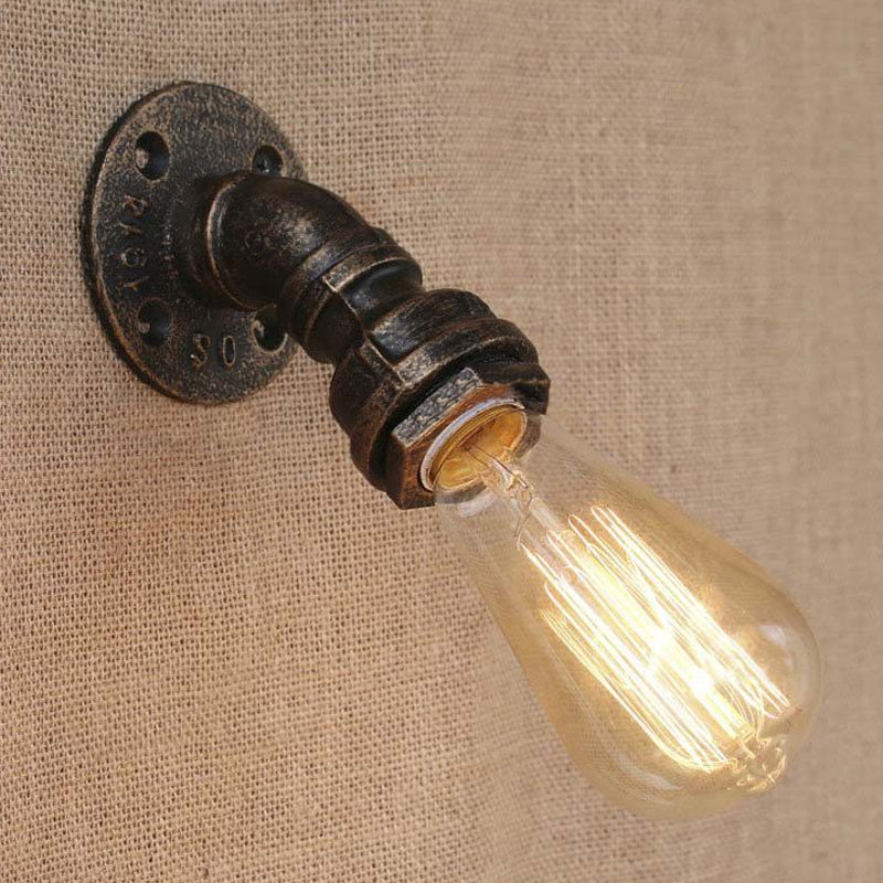 1 Light Wall Lighting Farmhouse Style Open Bulb Iron Mini Wall Mount Light with Water Pipe in Bronze Clearhalo 'Art deco wall lights' 'Cast Iron' 'Glass' 'Industrial wall lights' 'Industrial' 'Middle century wall lights' 'Modern' 'Rustic wall lights' 'Tiffany' 'Traditional wall lights' 'Wall Lamps & Sconces' 'Wall Lights' Lighting' 1416386