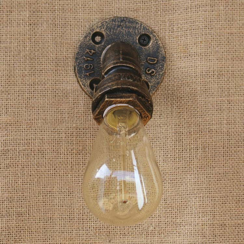 1 Light Wall Lighting Farmhouse Style Open Bulb Iron Mini Wall Mount Light with Water Pipe in Bronze Clearhalo 'Art deco wall lights' 'Cast Iron' 'Glass' 'Industrial wall lights' 'Industrial' 'Middle century wall lights' 'Modern' 'Rustic wall lights' 'Tiffany' 'Traditional wall lights' 'Wall Lamps & Sconces' 'Wall Lights' Lighting' 1416387