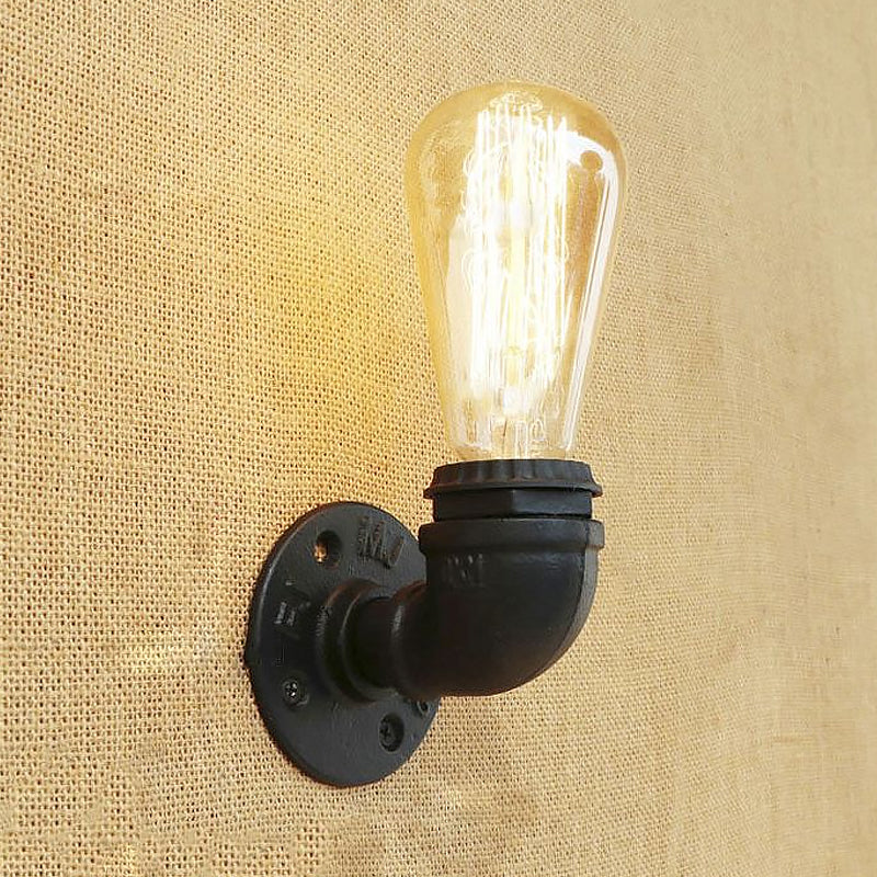 Bare Bulb Living Room Wall Sconce Lighting with Pipe Rustic Stylish Metal 1 Head Black/Bronze Wall Mount Light Clearhalo 'Art deco wall lights' 'Cast Iron' 'Glass' 'Industrial wall lights' 'Industrial' 'Middle century wall lights' 'Modern' 'Rustic wall lights' 'Tiffany' 'Traditional wall lights' 'Wall Lamps & Sconces' 'Wall Lights' Lighting' 1416388
