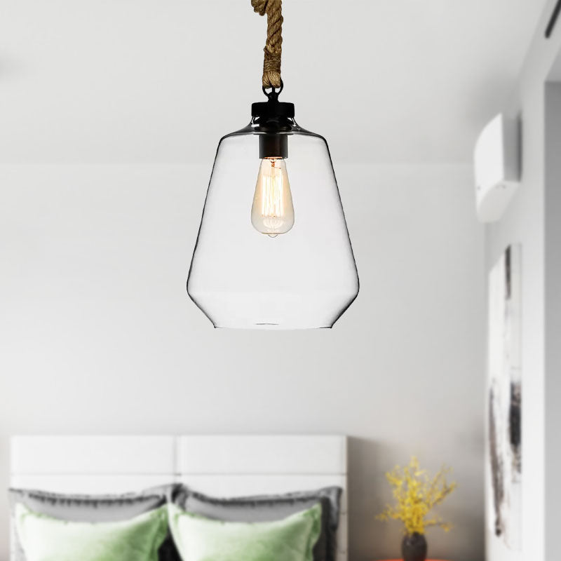 Clear Glass Tapered Suspension Light with Adjustable Rope Industrial 1 Light Kitchen Pendant Lighting Clearhalo 'Ceiling Lights' 'Close To Ceiling Lights' 'Glass shade' 'Glass' 'Industrial Pendants' 'Industrial' 'Middle Century Pendants' 'Pendant Lights' 'Pendants' 'Tiffany' Lighting' 1416406