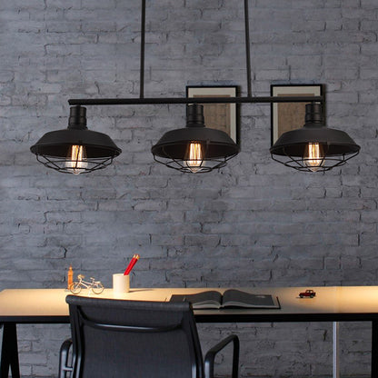 Metal Cage Island Light with Barn Shade Industrial Metal 3 Heads Study Room Hanging Light in Black Black Clearhalo 'Ceiling Lights' 'Island Lights' Lighting' 141642