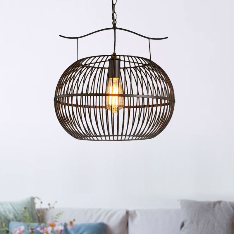Wire Cage Living Room Ceiling Light with Round Shade and Chain Industrial Style Metal 1 Light Black Pendant Lighting Clearhalo 'Art Deco Pendants' 'Black' 'Cast Iron' 'Ceiling Lights' 'Ceramic' 'Crystal' 'Industrial Pendants' 'Industrial' 'Metal' 'Middle Century Pendants' 'Pendant Lights' 'Pendants' 'Rustic Pendants' 'Tiffany' Lighting' 1416420