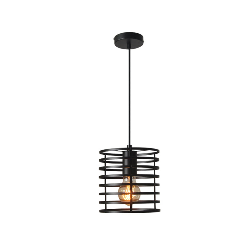 Black/White Cylinder Cage Ceiling Pendant Retro Stylish Metal 1 Bulb Indoor Height Adjustable Hanging Lamp Clearhalo 'Art Deco Pendants' 'Black' 'Cast Iron' 'Ceiling Lights' 'Ceramic' 'Crystal' 'Industrial Pendants' 'Industrial' 'Metal' 'Middle Century Pendants' 'Pendant Lights' 'Pendants' 'Rustic Pendants' 'Tiffany' Lighting' 1416428