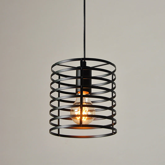 Black/White Cylinder Cage Ceiling Pendant Retro Stylish Metal 1 Bulb Indoor Height Adjustable Hanging Lamp Clearhalo 'Art Deco Pendants' 'Black' 'Cast Iron' 'Ceiling Lights' 'Ceramic' 'Crystal' 'Industrial Pendants' 'Industrial' 'Metal' 'Middle Century Pendants' 'Pendant Lights' 'Pendants' 'Rustic Pendants' 'Tiffany' Lighting' 1416429