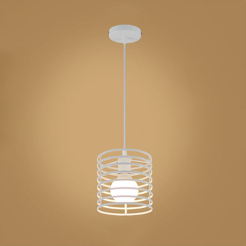 Black/White Cylinder Cage Ceiling Pendant Retro Stylish Metal 1 Bulb Indoor Height Adjustable Hanging Lamp Clearhalo 'Art Deco Pendants' 'Black' 'Cast Iron' 'Ceiling Lights' 'Ceramic' 'Crystal' 'Industrial Pendants' 'Industrial' 'Metal' 'Middle Century Pendants' 'Pendant Lights' 'Pendants' 'Rustic Pendants' 'Tiffany' Lighting' 1416434
