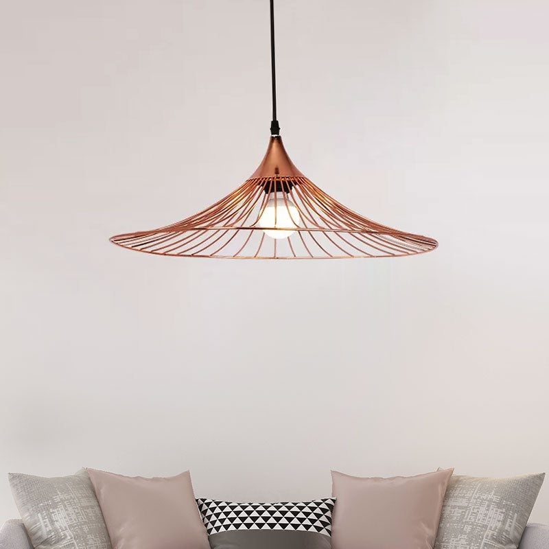 1 Light Suspended Lamp Loft Style Flared Shade Metal Hanging Lamp with Metal Frame in Rose Gold, 16"/19.5" Dia Clearhalo 'Art Deco Pendants' 'Cast Iron' 'Ceiling Lights' 'Ceramic' 'Crystal' 'Industrial Pendants' 'Industrial' 'Metal' 'Middle Century Pendants' 'Pendant Lights' 'Pendants' 'Tiffany' Lighting' 1416440