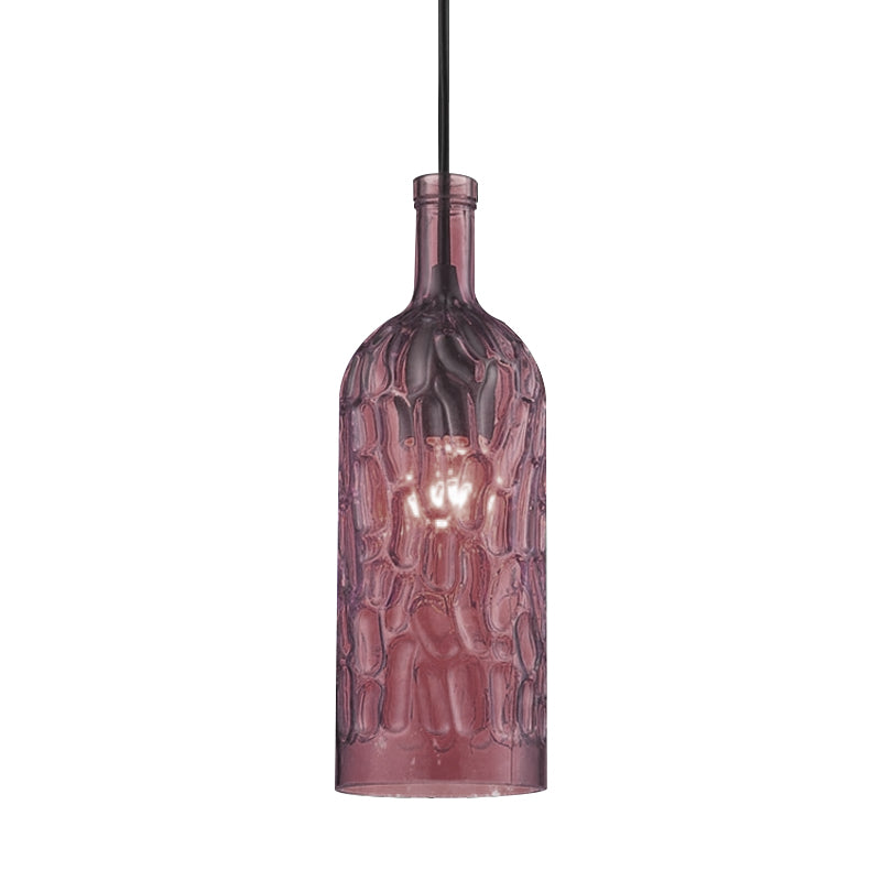 Dimpled Glass Bottle Shade Hanging Fixture Vintage Style 1 Light Living Room Pendant Light in Yellow/Brown Clearhalo 'Ceiling Lights' 'Glass shade' 'Glass' 'Industrial Pendants' 'Industrial' 'Middle Century Pendants' 'Pendant Lights' 'Pendants' 'Tiffany' Lighting' 1416446
