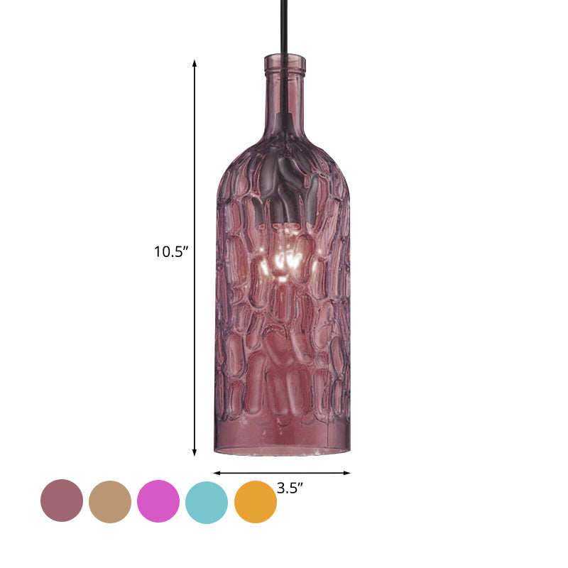 Dimpled Glass Bottle Shade Hanging Fixture Vintage Style 1 Light Living Room Pendant Light in Yellow/Brown Clearhalo 'Ceiling Lights' 'Glass shade' 'Glass' 'Industrial Pendants' 'Industrial' 'Middle Century Pendants' 'Pendant Lights' 'Pendants' 'Tiffany' Lighting' 1416447