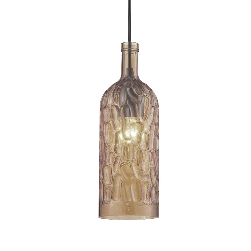Dimpled Glass Bottle Shade Hanging Fixture Vintage Style 1 Light Living Room Pendant Light in Yellow/Brown Clearhalo 'Ceiling Lights' 'Glass shade' 'Glass' 'Industrial Pendants' 'Industrial' 'Middle Century Pendants' 'Pendant Lights' 'Pendants' 'Tiffany' Lighting' 1416451