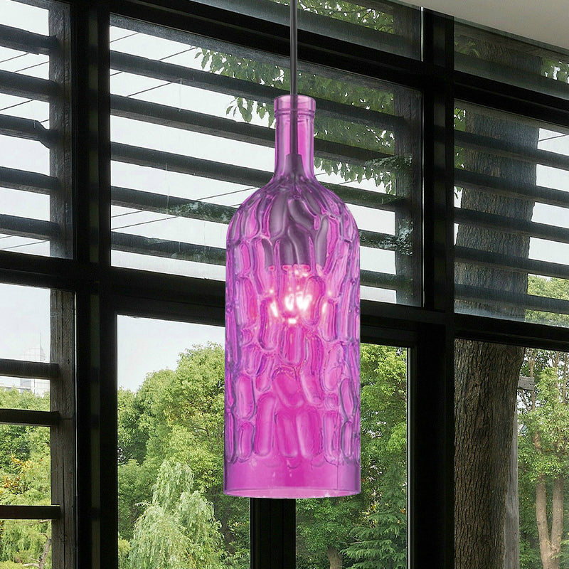 Dimpled Glass Bottle Shade Hanging Fixture Vintage Style 1 Light Living Room Pendant Light in Yellow/Brown Purple Clearhalo 'Ceiling Lights' 'Glass shade' 'Glass' 'Industrial Pendants' 'Industrial' 'Middle Century Pendants' 'Pendant Lights' 'Pendants' 'Tiffany' Lighting' 1416452