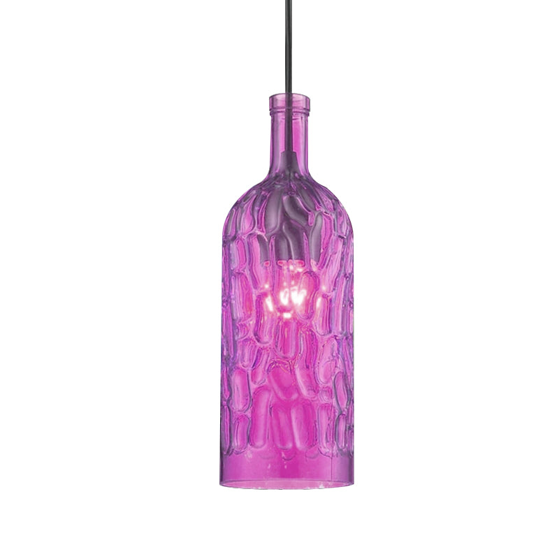 Dimpled Glass Bottle Shade Hanging Fixture Vintage Style 1 Light Living Room Pendant Light in Yellow/Brown Clearhalo 'Ceiling Lights' 'Glass shade' 'Glass' 'Industrial Pendants' 'Industrial' 'Middle Century Pendants' 'Pendant Lights' 'Pendants' 'Tiffany' Lighting' 1416455