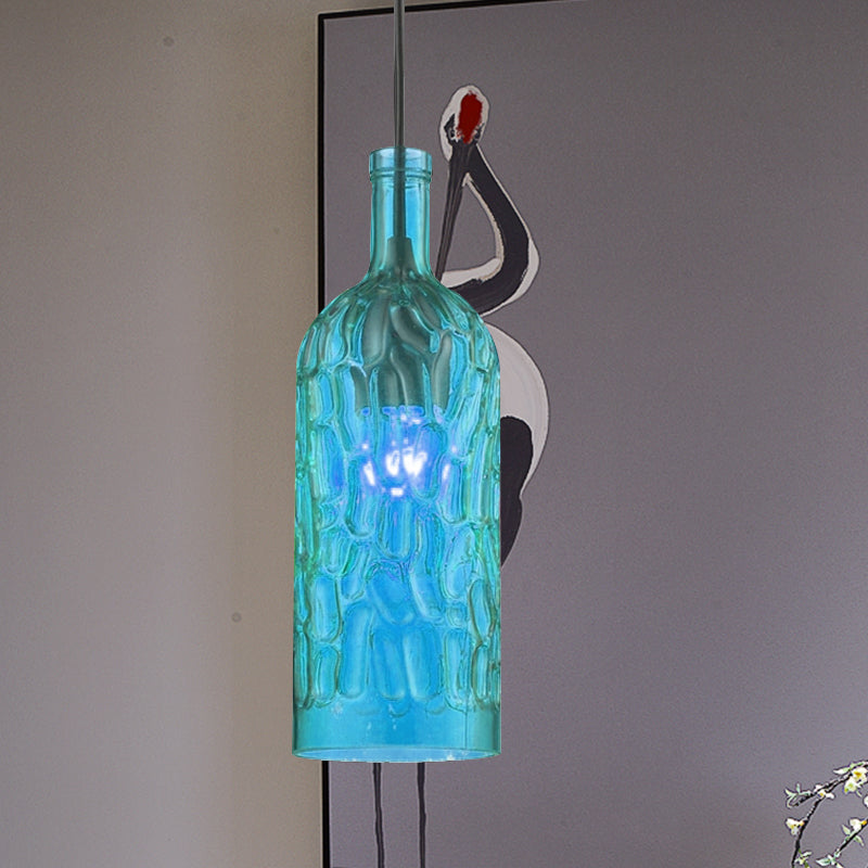 Dimpled Glass Bottle Shade Hanging Fixture Vintage Style 1 Light Living Room Pendant Light in Yellow/Brown Blue Clearhalo 'Ceiling Lights' 'Glass shade' 'Glass' 'Industrial Pendants' 'Industrial' 'Middle Century Pendants' 'Pendant Lights' 'Pendants' 'Tiffany' Lighting' 1416456