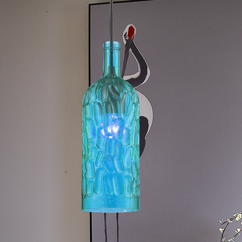Dimpled Glass Bottle Shade Hanging Fixture Vintage Style 1 Light Living Room Pendant Light in Yellow/Brown Blue Clearhalo 'Ceiling Lights' 'Glass shade' 'Glass' 'Industrial Pendants' 'Industrial' 'Middle Century Pendants' 'Pendant Lights' 'Pendants' 'Tiffany' Lighting' 1416456