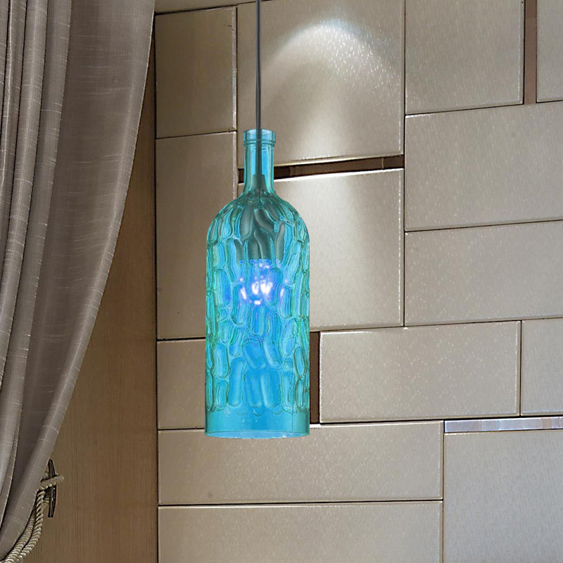 Dimpled Glass Bottle Shade Hanging Fixture Vintage Style 1 Light Living Room Pendant Light in Yellow/Brown Clearhalo 'Ceiling Lights' 'Glass shade' 'Glass' 'Industrial Pendants' 'Industrial' 'Middle Century Pendants' 'Pendant Lights' 'Pendants' 'Tiffany' Lighting' 1416457