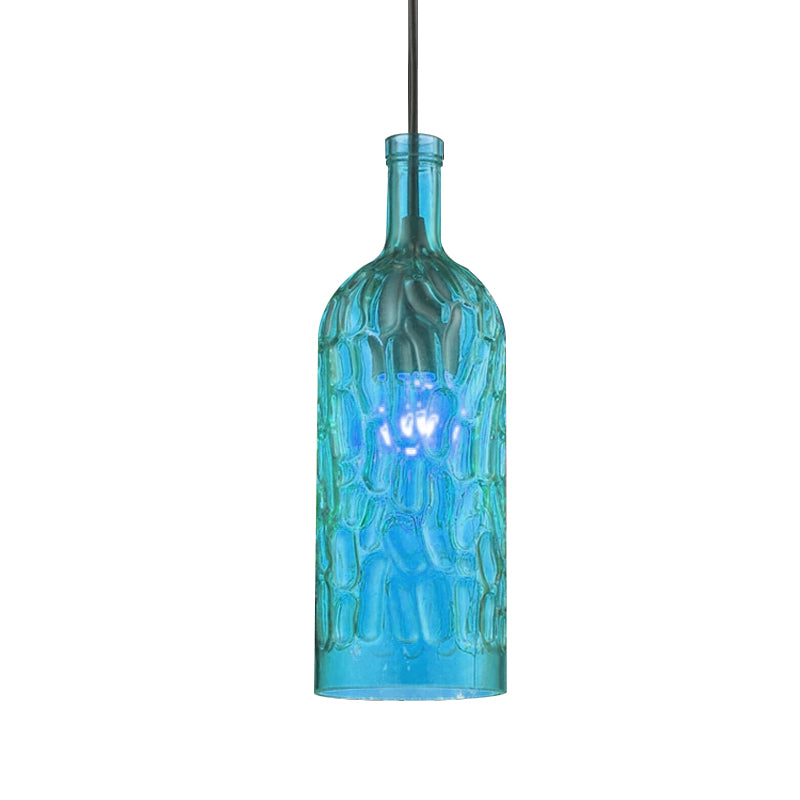 Dimpled Glass Bottle Shade Hanging Fixture Vintage Style 1 Light Living Room Pendant Light in Yellow/Brown Clearhalo 'Ceiling Lights' 'Glass shade' 'Glass' 'Industrial Pendants' 'Industrial' 'Middle Century Pendants' 'Pendant Lights' 'Pendants' 'Tiffany' Lighting' 1416459