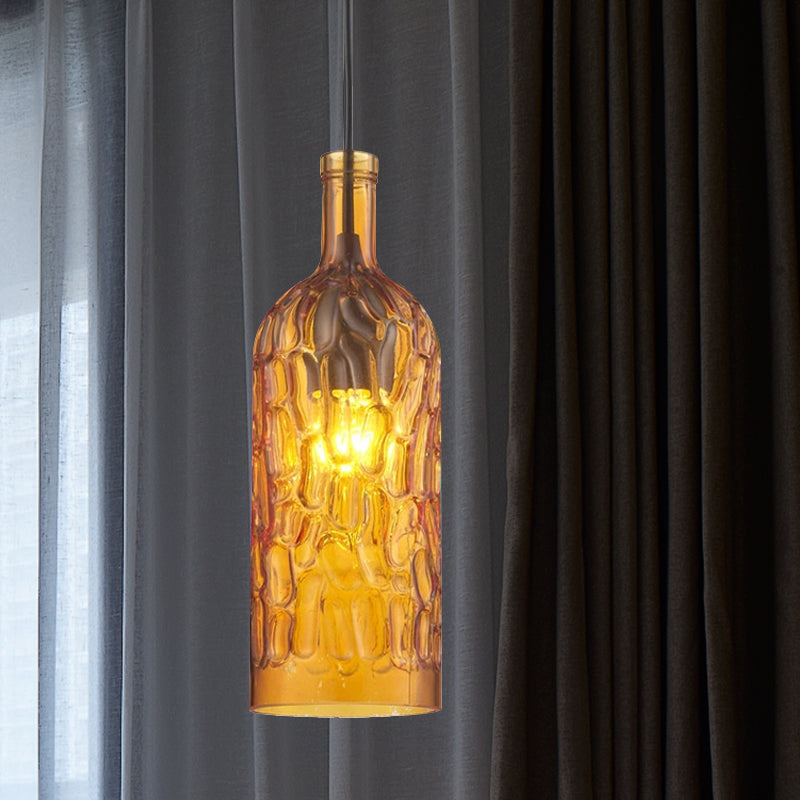 Dimpled Glass Bottle Shade Hanging Fixture Vintage Style 1 Light Living Room Pendant Light in Yellow/Brown Yellow Clearhalo 'Ceiling Lights' 'Glass shade' 'Glass' 'Industrial Pendants' 'Industrial' 'Middle Century Pendants' 'Pendant Lights' 'Pendants' 'Tiffany' Lighting' 1416460