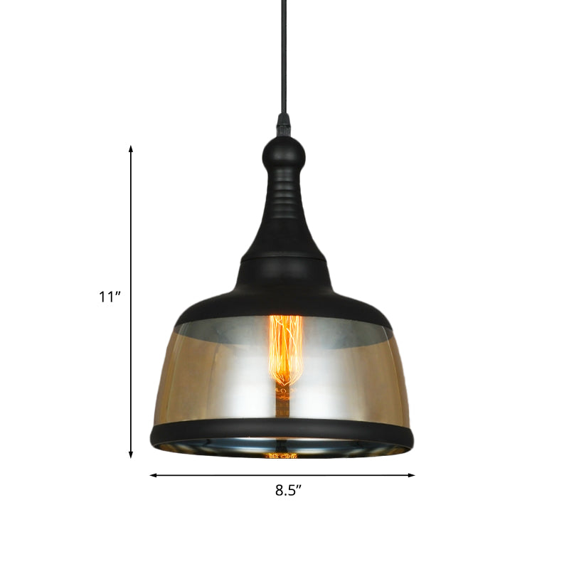 8"/8.5" Wide Cylinder Pendant Lighting Industrial 1 Light Amber Glass Hanging Lamp in Black Clearhalo 'Ceiling Lights' 'Glass shade' 'Glass' 'Industrial Pendants' 'Industrial' 'Middle Century Pendants' 'Pendant Lights' 'Pendants' 'Tiffany' Lighting' 1416468