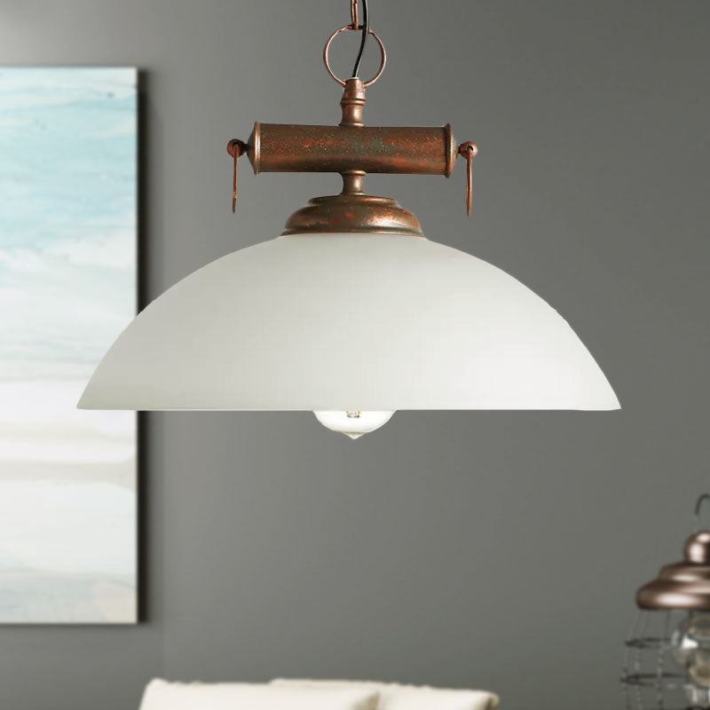 Farmhouse Dome Pendant Lamp Single Light White Glass Hanging Light Fixture in Brass with Chain Clearhalo 'Ceiling Lights' 'Close To Ceiling Lights' 'Glass shade' 'Glass' 'Industrial Pendants' 'Industrial' 'Middle Century Pendants' 'Pendant Lights' 'Pendants' 'Tiffany' Lighting' 1416476