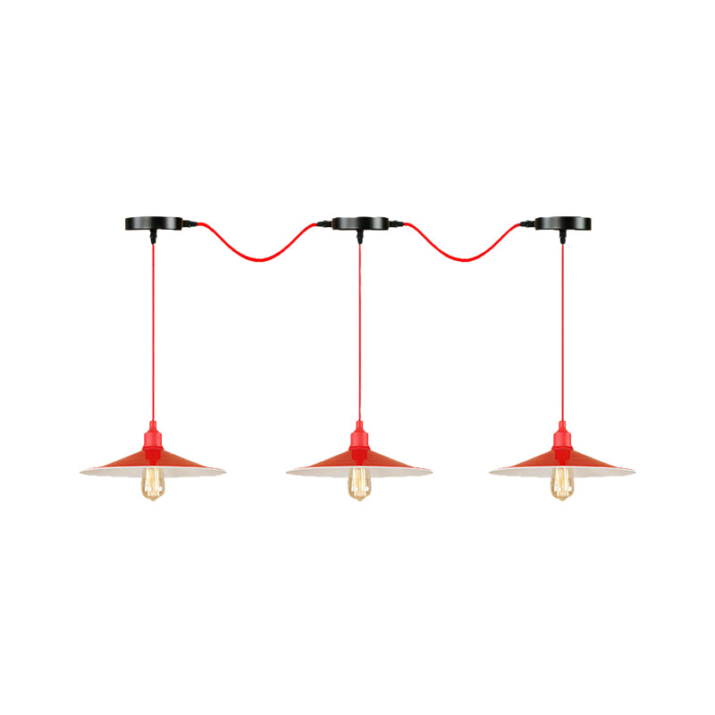 Industrial Style Flared Hanging Lamp 3/5 Lights Metallic Hanging Light Fixture in Red for Kitchen Clearhalo 'Art Deco Pendants' 'Cast Iron' 'Ceiling Lights' 'Ceramic' 'Crystal' 'Industrial Pendants' 'Industrial' 'Metal' 'Middle Century Pendants' 'Pendant Lights' 'Pendants' 'Tiffany' Lighting' 141648