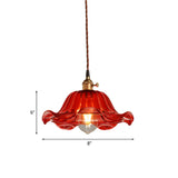 Scalloped Pendant Light Industrial 1 Light 8"/10"/12" Wide Red Glass Hanging Lamp for Living Room Clearhalo 'Ceiling Lights' 'Glass shade' 'Glass' 'Industrial Pendants' 'Industrial' 'Middle Century Pendants' 'Pendant Lights' 'Pendants' 'Tiffany' Lighting' 1416488
