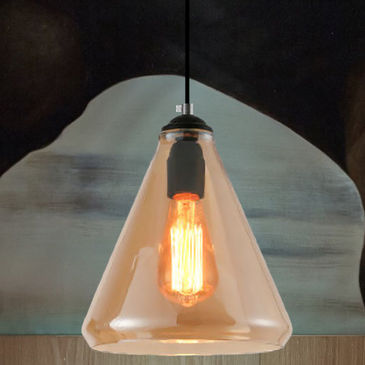 Black 1 Light Pendant Lighting Fixture Modern Clear/Brown Glass Tapered Hanging Ceiling Light Brown Clearhalo 'Ceiling Lights' 'Glass shade' 'Glass' 'Industrial Pendants' 'Industrial' 'Middle Century Pendants' 'Pendant Lights' 'Pendants' 'Tiffany' Lighting' 1416493