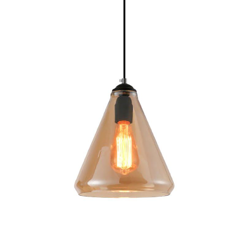 Black 1 Light Pendant Lighting Fixture Modern Clear/Brown Glass Tapered Hanging Ceiling Light Clearhalo 'Ceiling Lights' 'Glass shade' 'Glass' 'Industrial Pendants' 'Industrial' 'Middle Century Pendants' 'Pendant Lights' 'Pendants' 'Tiffany' Lighting' 1416496