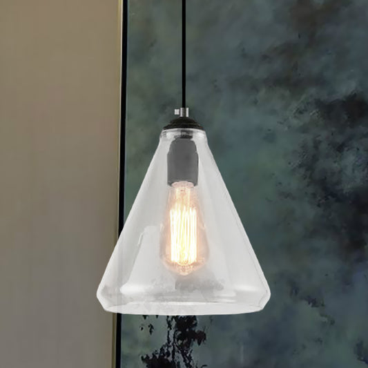 Black 1 Light Pendant Lighting Fixture Modern Clear/Brown Glass Tapered Hanging Ceiling Light Clear Clearhalo 'Ceiling Lights' 'Glass shade' 'Glass' 'Industrial Pendants' 'Industrial' 'Middle Century Pendants' 'Pendant Lights' 'Pendants' 'Tiffany' Lighting' 1416498