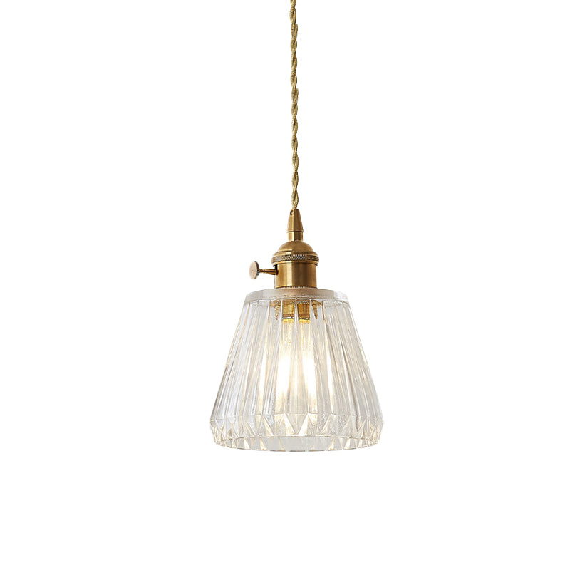 Contemporary Cone Hanging Ceiling Light 1 Light Ribbed Glass Pendant Lighting in Brass Clearhalo 'Ceiling Lights' 'Glass shade' 'Glass' 'Industrial Pendants' 'Industrial' 'Middle Century Pendants' 'Pendant Lights' 'Pendants' 'Tiffany' Lighting' 1416510