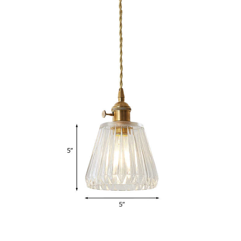 Contemporary Cone Hanging Ceiling Light 1 Light Ribbed Glass Pendant Lighting in Brass Clearhalo 'Ceiling Lights' 'Glass shade' 'Glass' 'Industrial Pendants' 'Industrial' 'Middle Century Pendants' 'Pendant Lights' 'Pendants' 'Tiffany' Lighting' 1416511