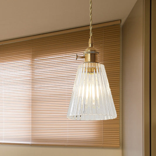 1-Light Pendant Lighting Modern Flared Clear Glass Hanging Ceiling Light in Brass Clear B Clearhalo 'Ceiling Lights' 'Glass shade' 'Glass' 'Industrial Pendants' 'Industrial' 'Middle Century Pendants' 'Pendant Lights' 'Pendants' 'Tiffany' Lighting' 1416512