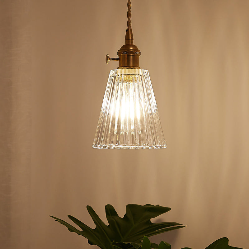 1-Light Pendant Lighting Modern Flared Clear Glass Hanging Ceiling Light in Brass Clearhalo 'Ceiling Lights' 'Glass shade' 'Glass' 'Industrial Pendants' 'Industrial' 'Middle Century Pendants' 'Pendant Lights' 'Pendants' 'Tiffany' Lighting' 1416513