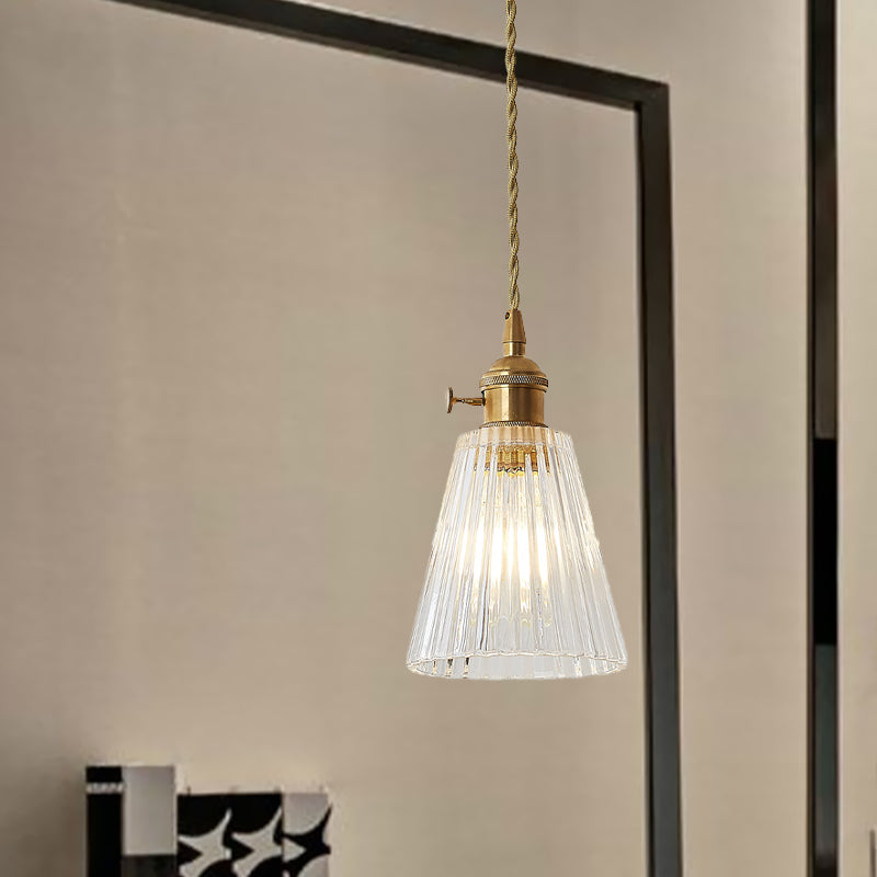 1-Light Pendant Lighting Modern Flared Clear Glass Hanging Ceiling Light in Brass Clearhalo 'Ceiling Lights' 'Glass shade' 'Glass' 'Industrial Pendants' 'Industrial' 'Middle Century Pendants' 'Pendant Lights' 'Pendants' 'Tiffany' Lighting' 1416514