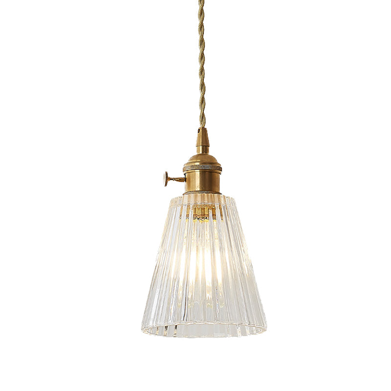 1-Light Pendant Lighting Modern Flared Clear Glass Hanging Ceiling Light in Brass Clearhalo 'Ceiling Lights' 'Glass shade' 'Glass' 'Industrial Pendants' 'Industrial' 'Middle Century Pendants' 'Pendant Lights' 'Pendants' 'Tiffany' Lighting' 1416515
