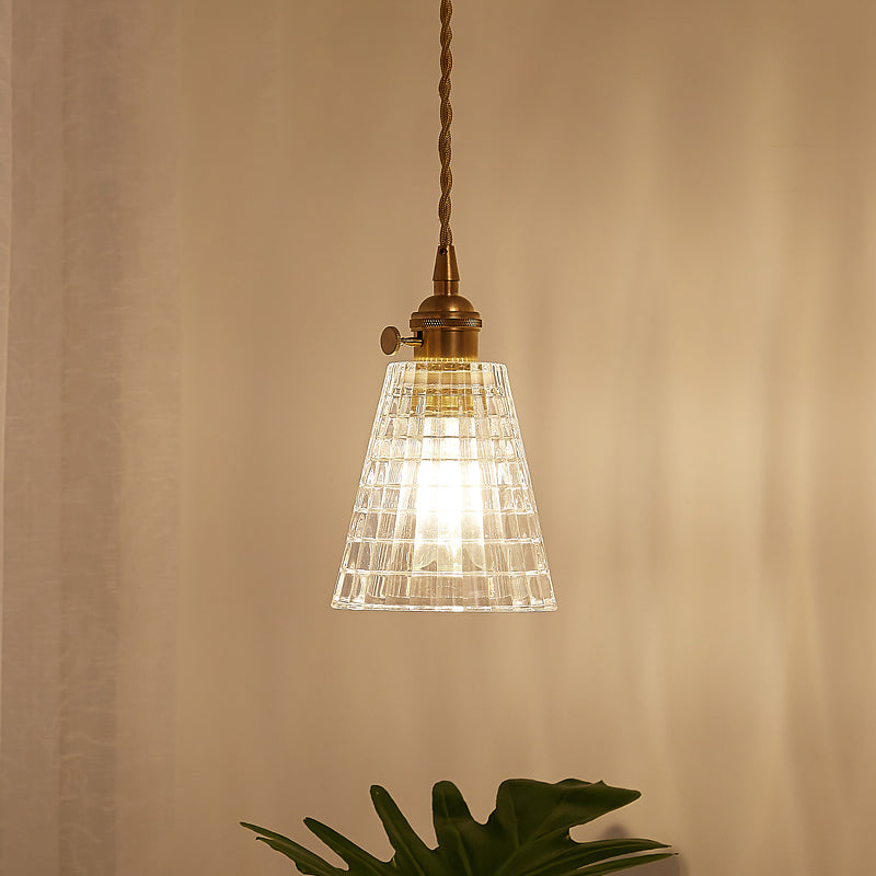 1-Light Pendant Lighting Modern Flared Clear Glass Hanging Ceiling Light in Brass Clearhalo 'Ceiling Lights' 'Glass shade' 'Glass' 'Industrial Pendants' 'Industrial' 'Middle Century Pendants' 'Pendant Lights' 'Pendants' 'Tiffany' Lighting' 1416518