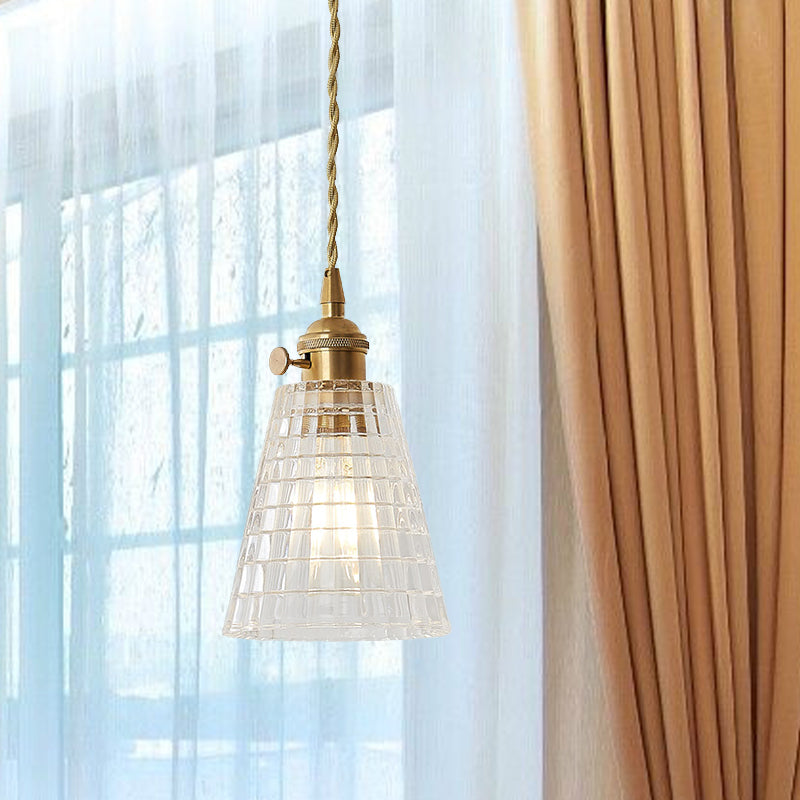 1-Light Pendant Lighting Modern Flared Clear Glass Hanging Ceiling Light in Brass Clearhalo 'Ceiling Lights' 'Glass shade' 'Glass' 'Industrial Pendants' 'Industrial' 'Middle Century Pendants' 'Pendant Lights' 'Pendants' 'Tiffany' Lighting' 1416519