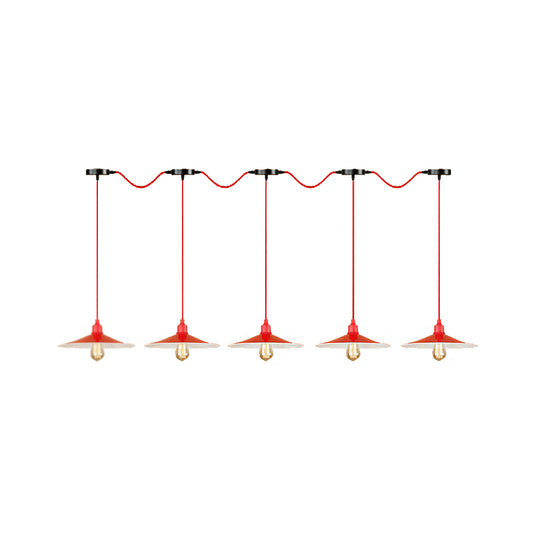 Industrial Style Flared Hanging Lamp 3/5 Lights Metallic Hanging Light Fixture in Red for Kitchen Clearhalo 'Art Deco Pendants' 'Cast Iron' 'Ceiling Lights' 'Ceramic' 'Crystal' 'Industrial Pendants' 'Industrial' 'Metal' 'Middle Century Pendants' 'Pendant Lights' 'Pendants' 'Tiffany' Lighting' 141651