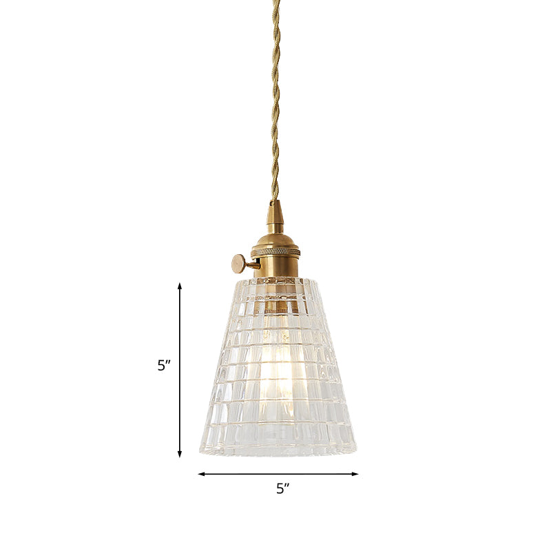 1-Light Pendant Lighting Modern Flared Clear Glass Hanging Ceiling Light in Brass Clearhalo 'Ceiling Lights' 'Glass shade' 'Glass' 'Industrial Pendants' 'Industrial' 'Middle Century Pendants' 'Pendant Lights' 'Pendants' 'Tiffany' Lighting' 1416521