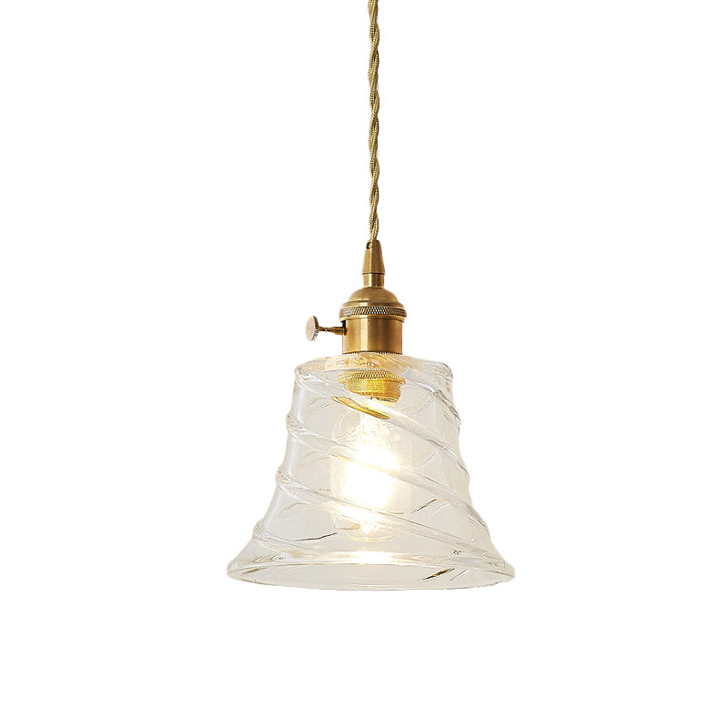 One Light Ceiling Light Modern Bell Shaped Clear Glass Pendant Lighting Fixture with Flower/Spiral Design Clearhalo 'Ceiling Lights' 'Glass shade' 'Glass' 'Industrial Pendants' 'Industrial' 'Middle Century Pendants' 'Pendant Lights' 'Pendants' 'Tiffany' Lighting' 1416525