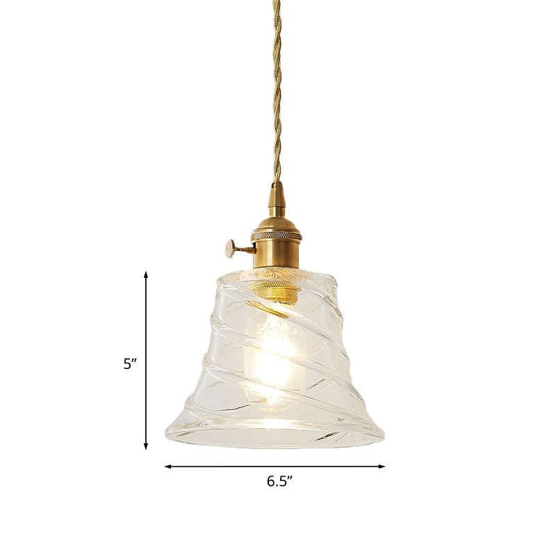 One Light Ceiling Light Modern Bell Shaped Clear Glass Pendant Lighting Fixture with Flower/Spiral Design Clearhalo 'Ceiling Lights' 'Glass shade' 'Glass' 'Industrial Pendants' 'Industrial' 'Middle Century Pendants' 'Pendant Lights' 'Pendants' 'Tiffany' Lighting' 1416526
