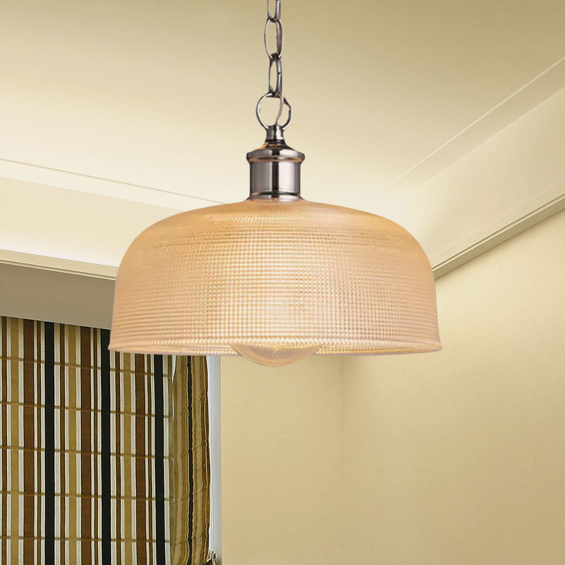 1 Light Dome Pendant Lighting Fixture Modern Chrome Clear Prismatic Glass Hanging Ceiling Light Clearhalo 'Ceiling Lights' 'Glass shade' 'Glass' 'Industrial Pendants' 'Industrial' 'Middle Century Pendants' 'Pendant Lights' 'Pendants' 'Tiffany' Lighting' 1416533